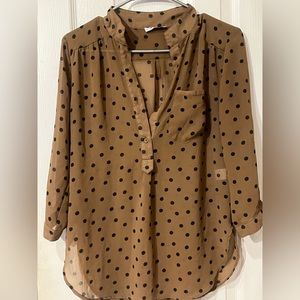 Brown with black polka dot shirt